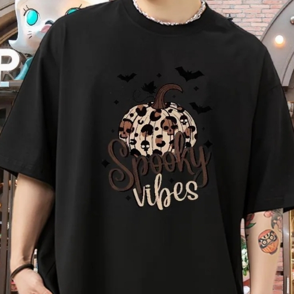 Tops - Spooky Vibes Leopard Skull Pumpkin Graphic Tee Size XXL